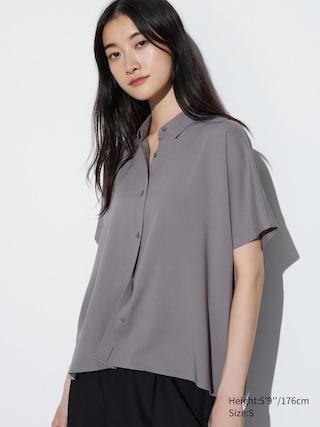 Womens Rayon Blouse Short-Sleeve Gray Small UNIQLO US product image