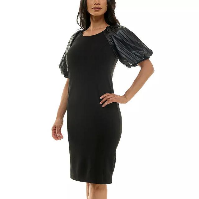 Womens Nina Leonard Pleat Puff Sleeve Sheath Dress Product Image