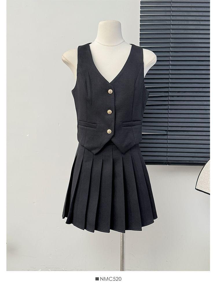 Set: Dress Vest + High-Waist Pleated Mini Skirt Product Image