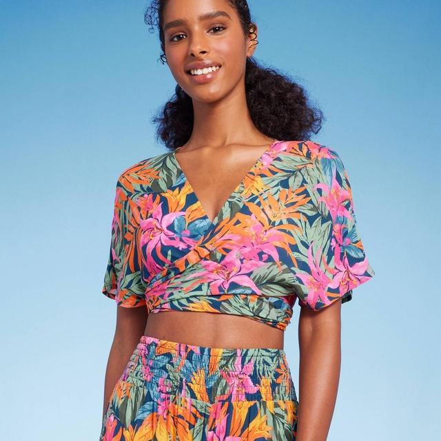 Womens Multiway Wrap Cover Up Top - Shade & Shore Multi Tropical Floral Print Product Image