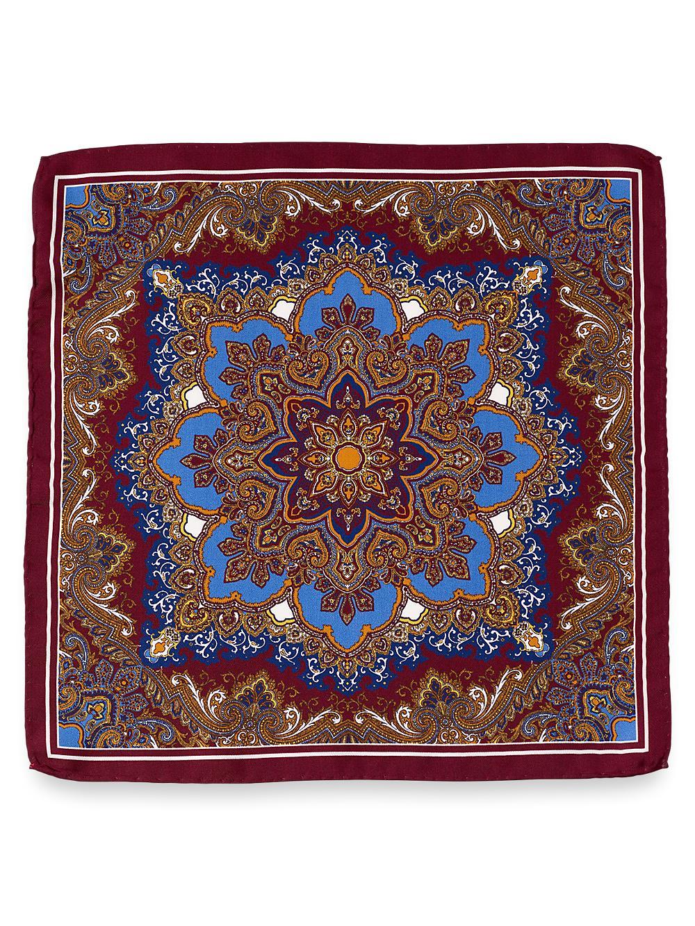 Medallion Silk Pocket Square - Burgundy Multi Product Image