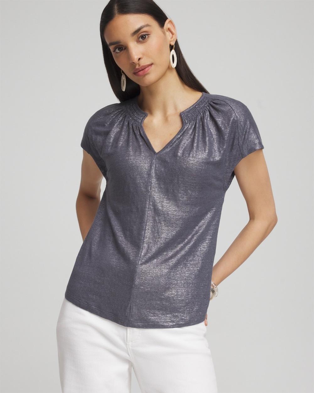 Touch of Cool™ Abstract Ruched Banded Hem Top Product Image