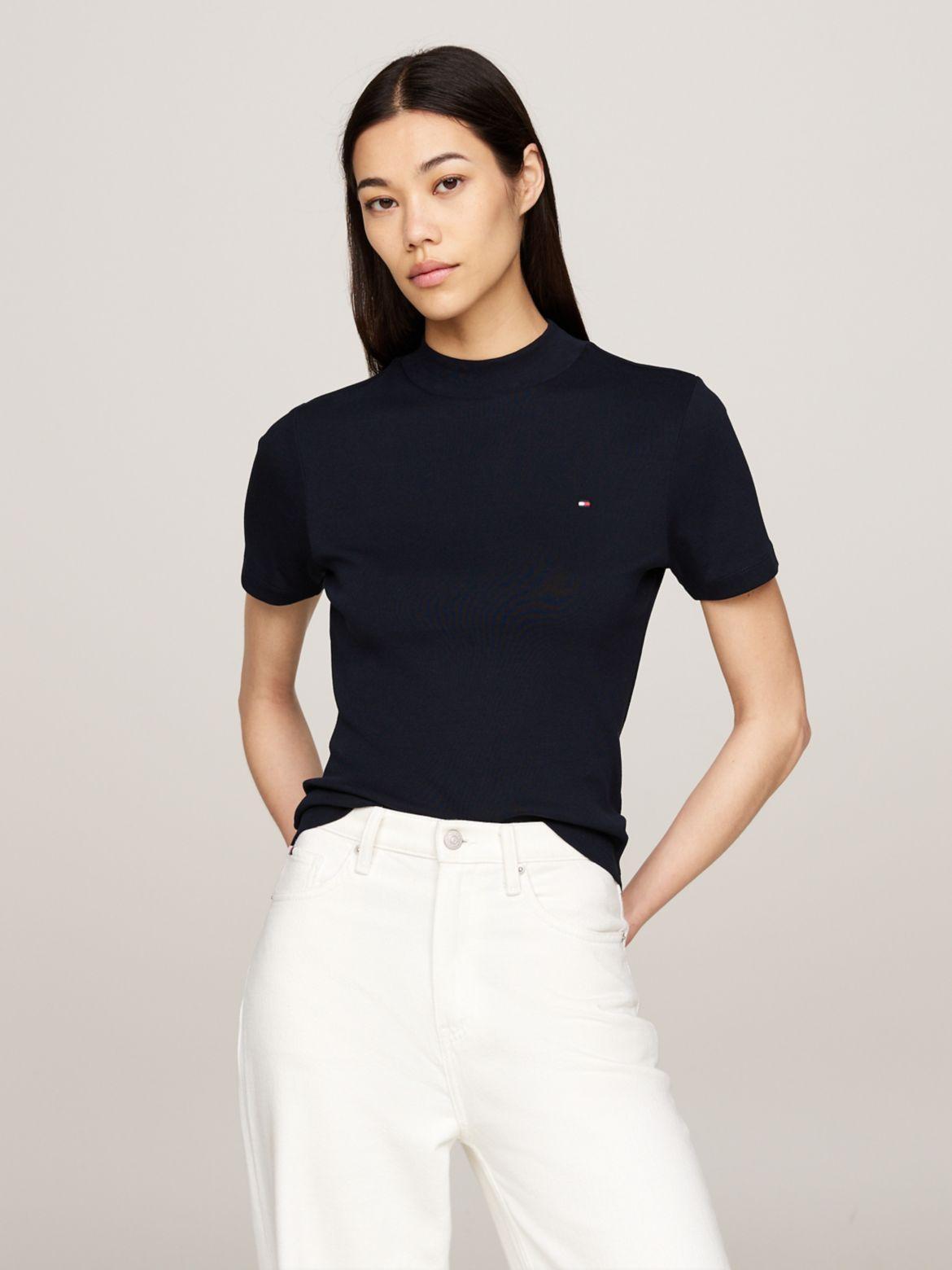 Tommy Hilfiger Women's Cropped Mockneck Slim Fit T-Shirt Product Image