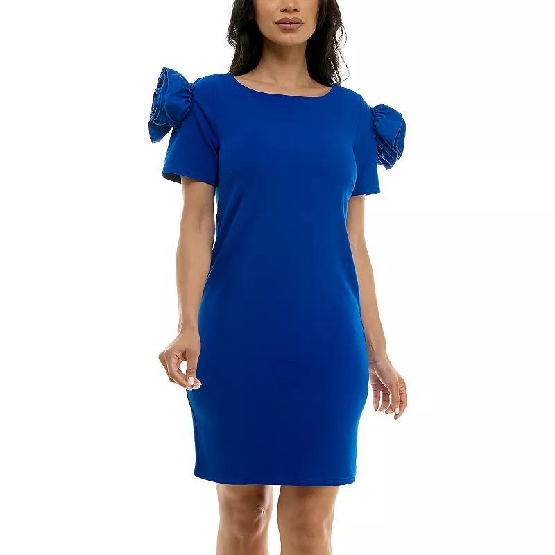 Womens Nina Leonard Shoulder Flower Ruffle Mini Sheath Dress Product Image