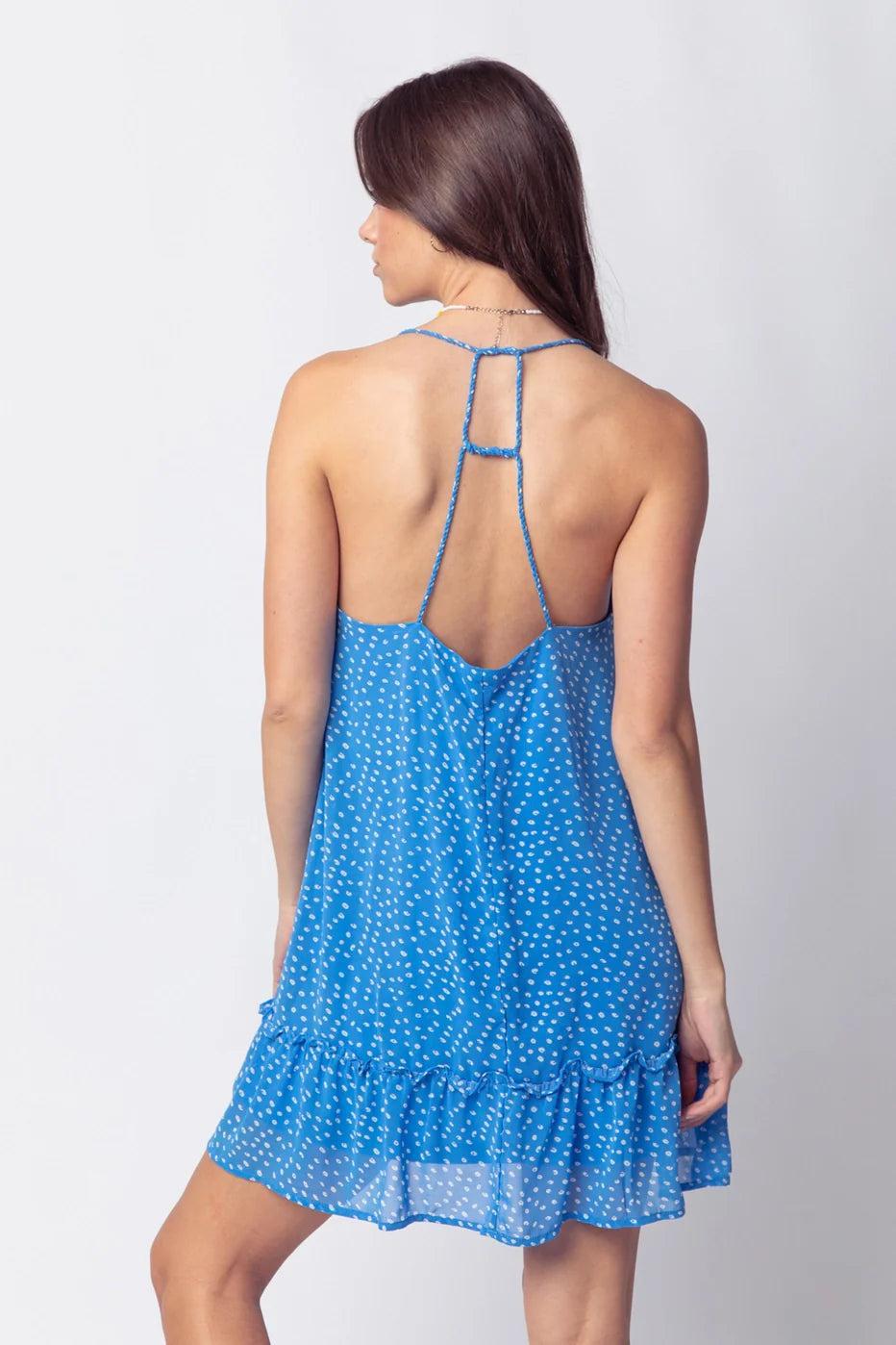 Blue Spotted Braided Strap Ruffle Mini Dress Female Product Image