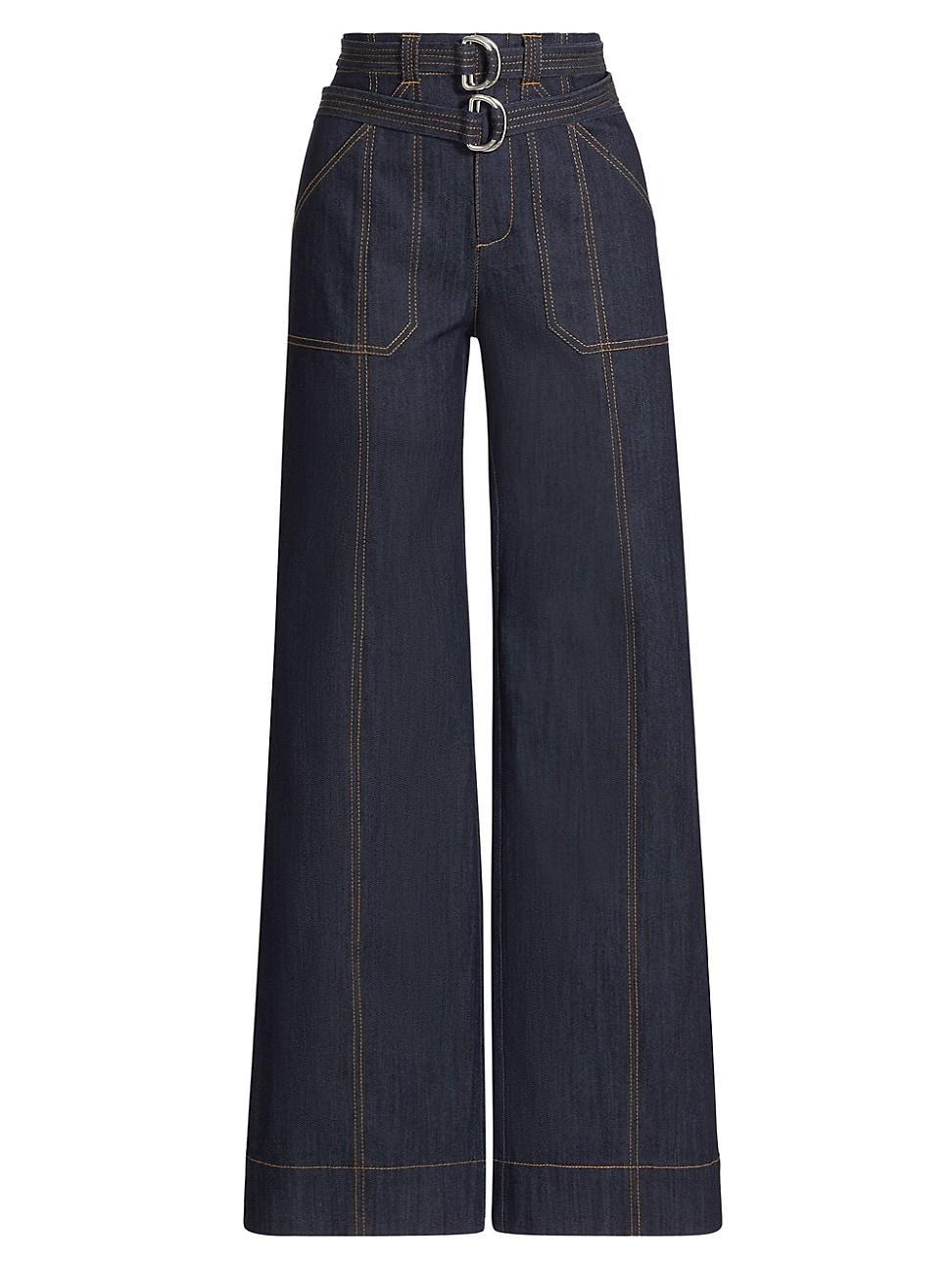 Womens Kenji Denim Double-Belt Flared Pants Product Image