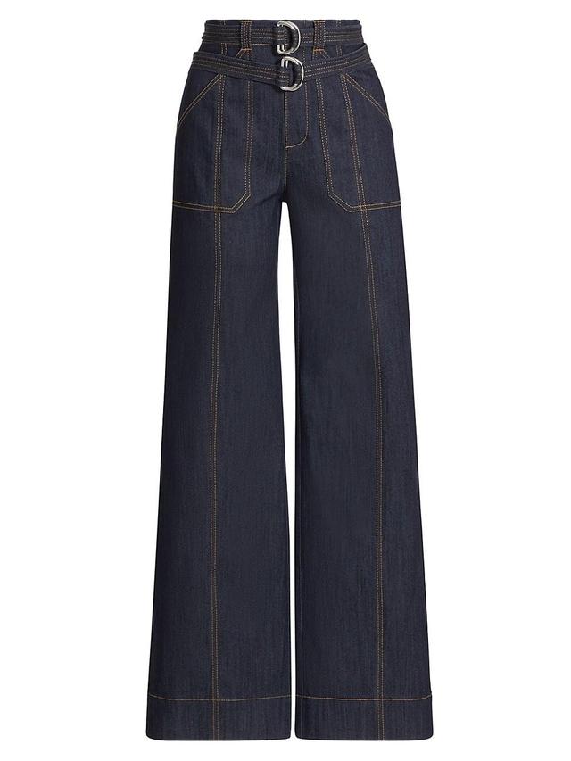 Womens Kenji Denim Double-Belt Flared Pants Product Image