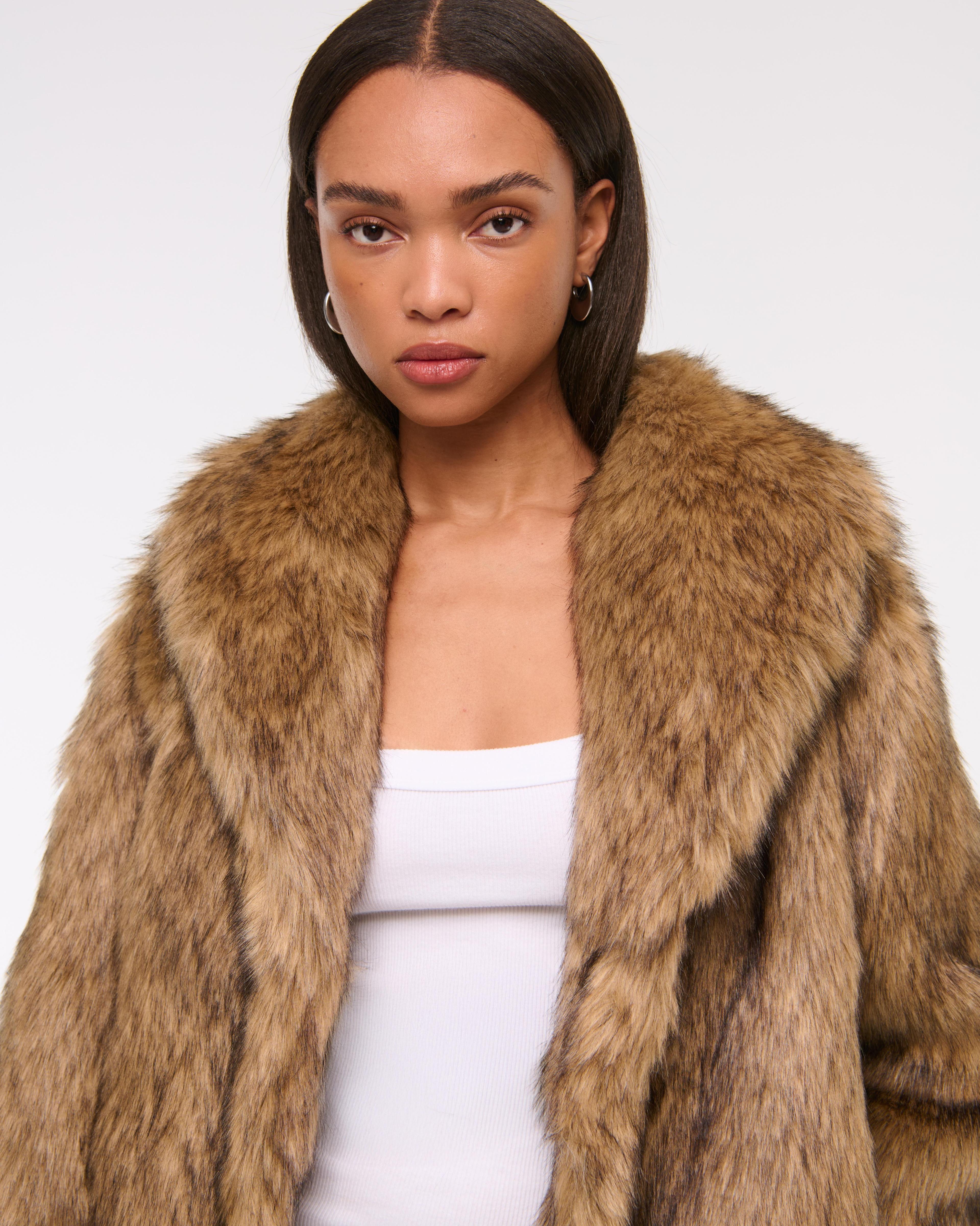 Shawl Collar Faux Fur Coat Product Image