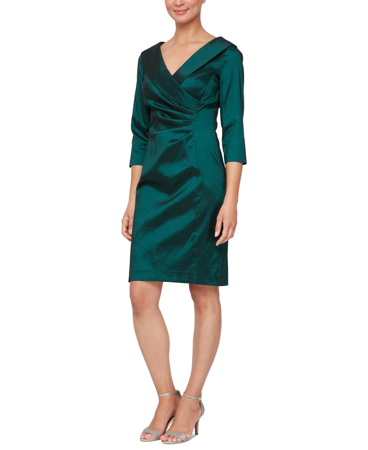 Alex Evening Womens Ruched Portrait-Collar Sheath Dress Product Image