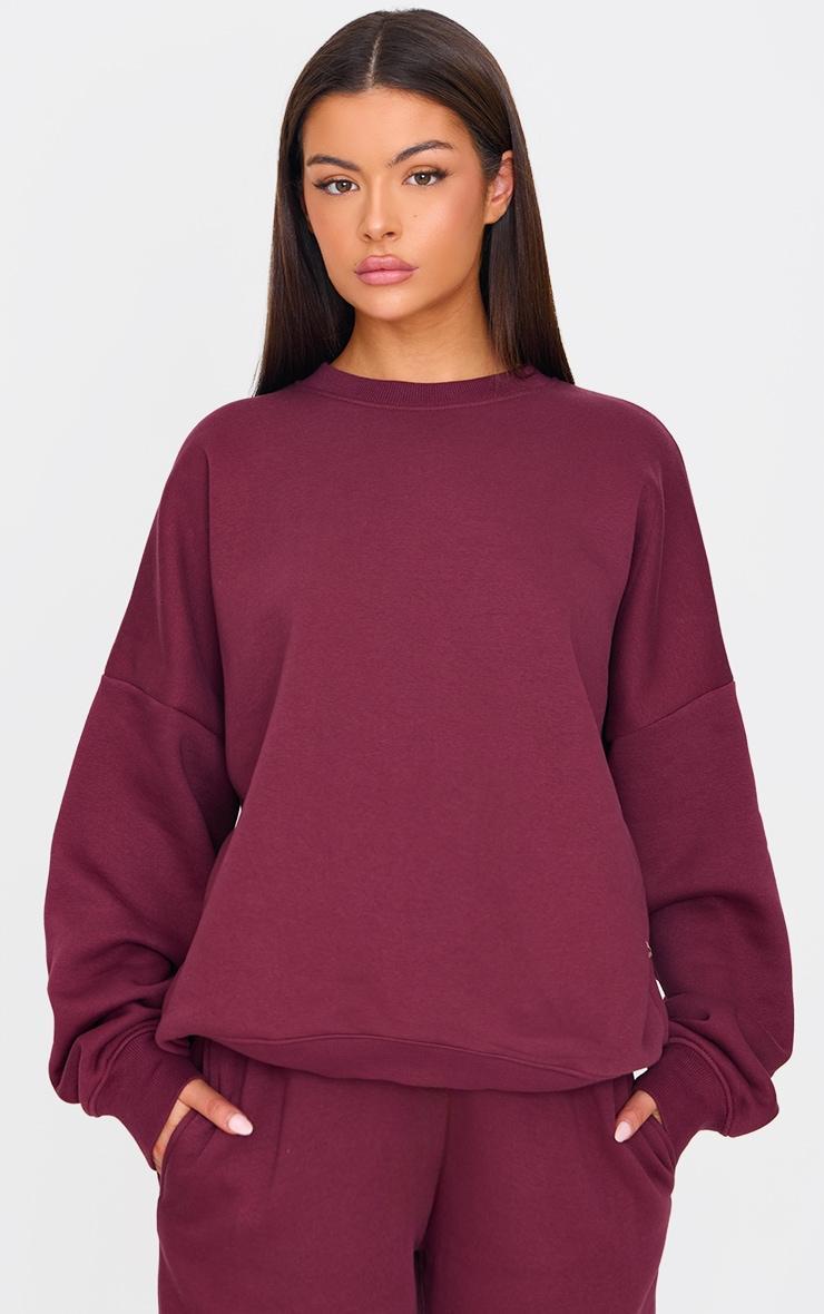 Burgundy Oversized Long Sleeve Sweatshirt Product Image