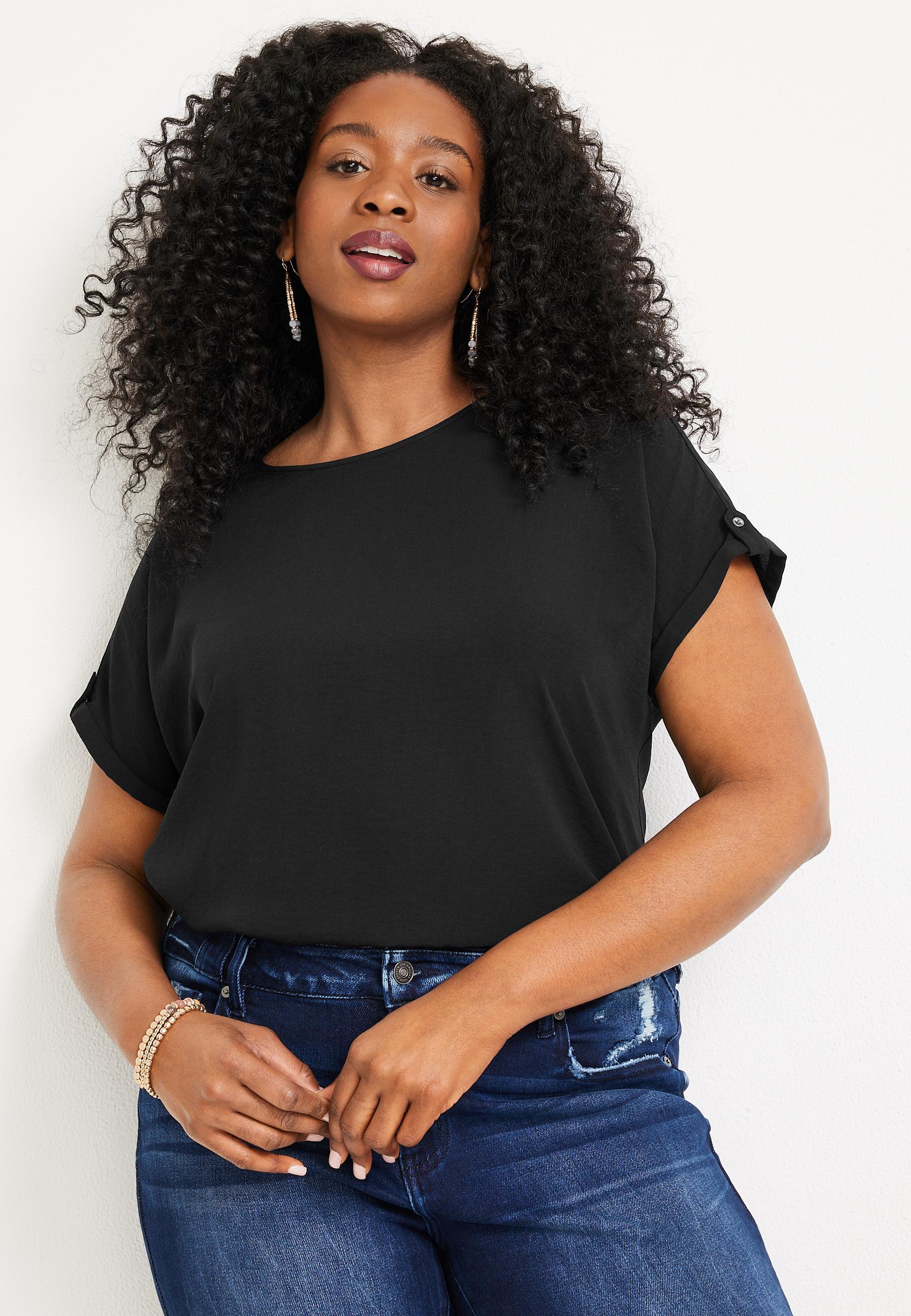 Maurices Plus Size Womens Delton Solid Zipper Back Blouse Product Image