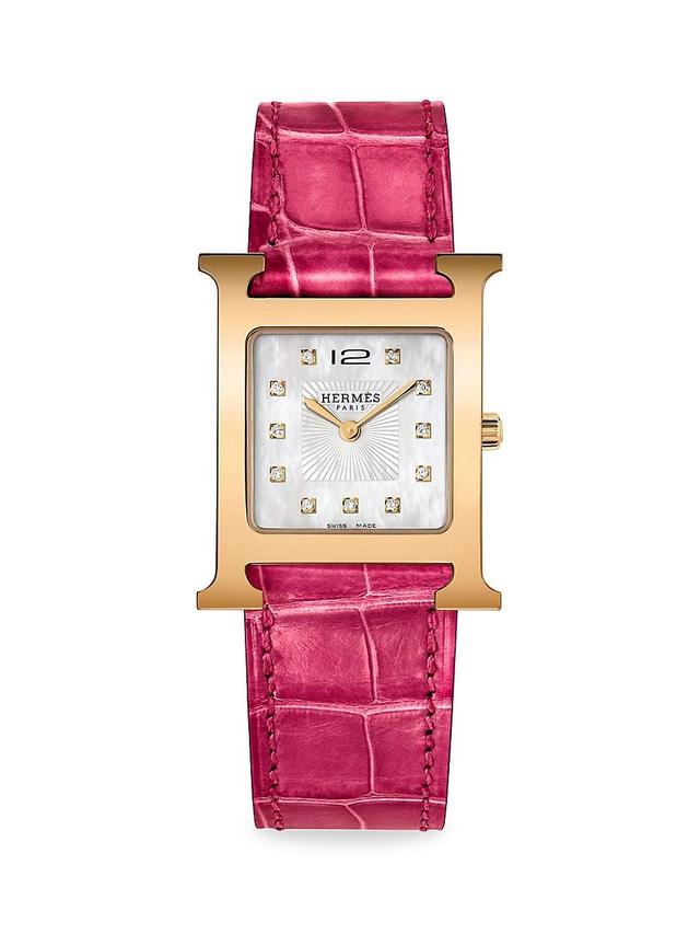 Womens Heure H Rose-Goldtone Stainless Steel, Diamond & Alligator Strap Watch/26MM Product Image