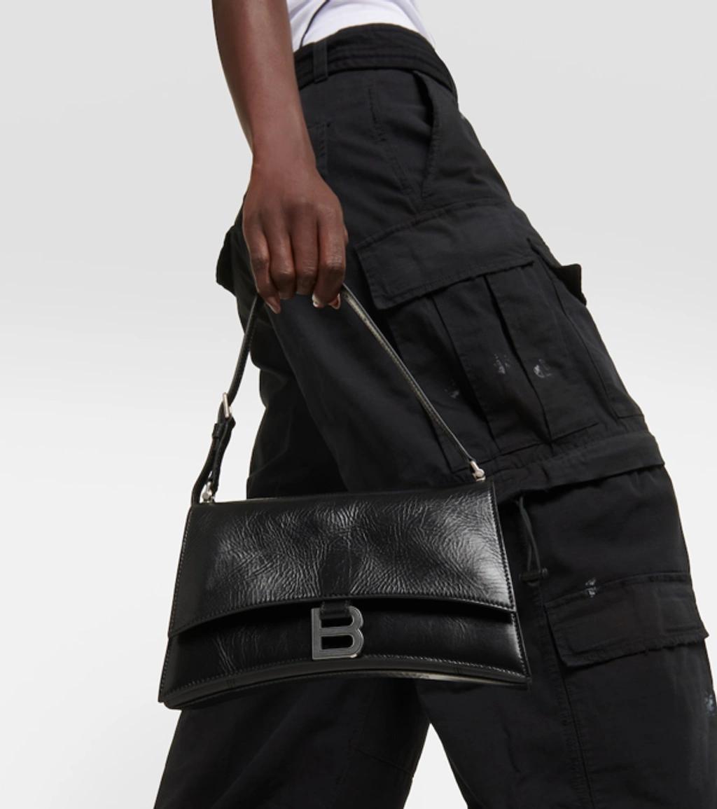 BALENCIAGA Crush Small Leather Shoulder Bag In Black Product Image