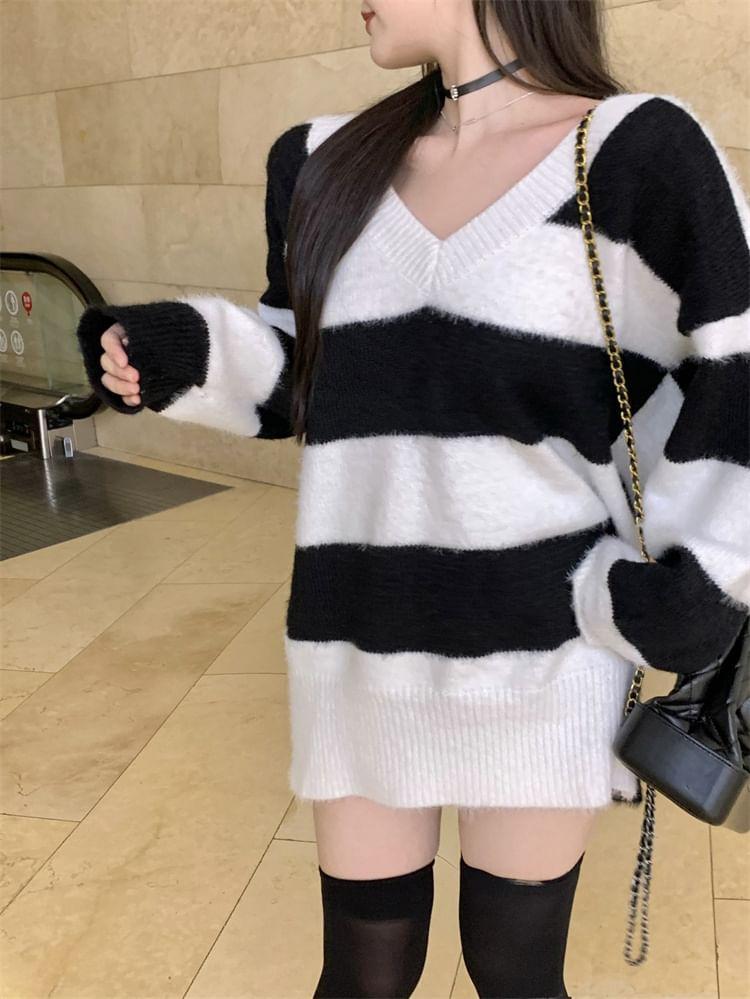 V-Neck Striped Cardigan Product Image