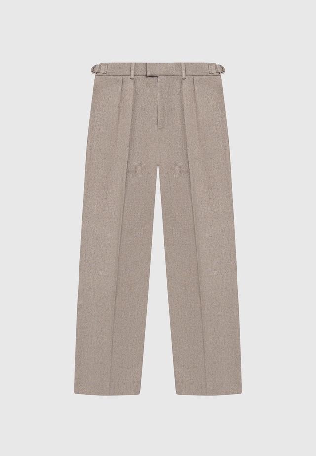 Relaxed Fit Textured Pleated Tailored Trousers - Taupe Male Product Image