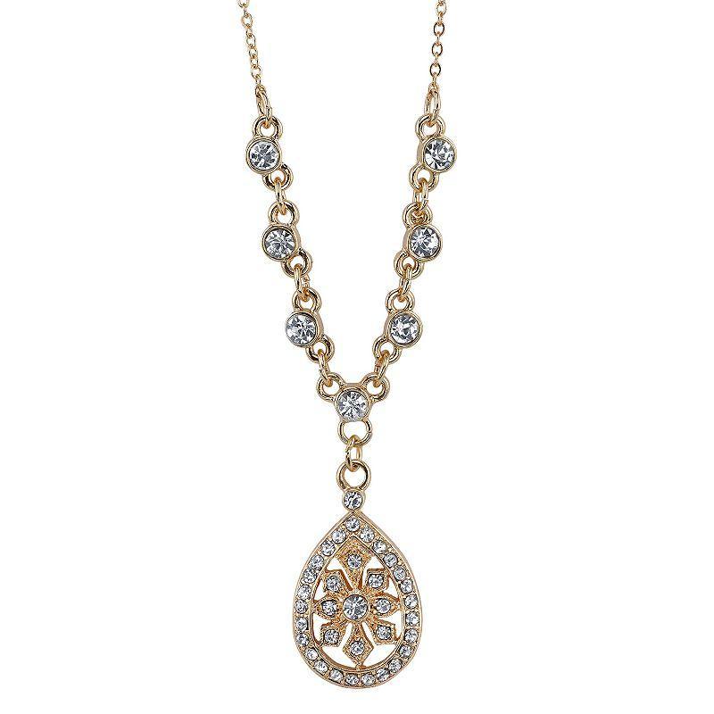 1928 Simulated Crystal Teardrop Necklace, Womens Gold Tone Product Image