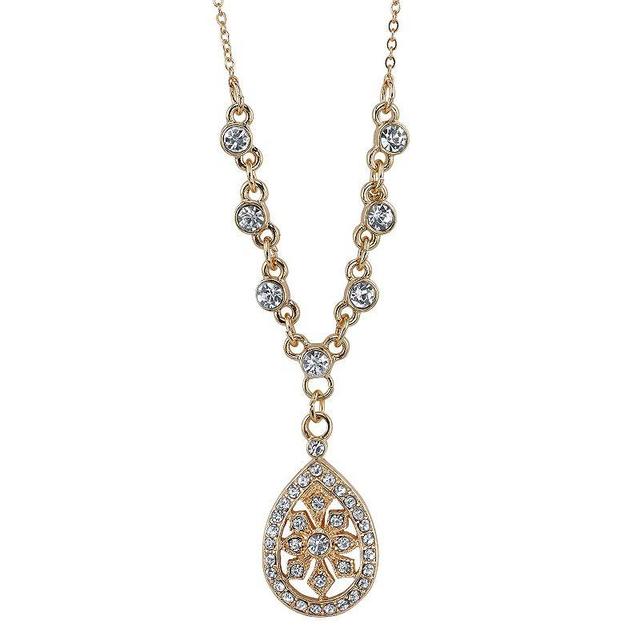 1928 Simulated Crystal Teardrop Necklace, Womens Gold Tone Product Image