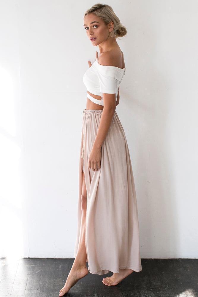 Against The Tides Maxi Skirt Beige Product Image