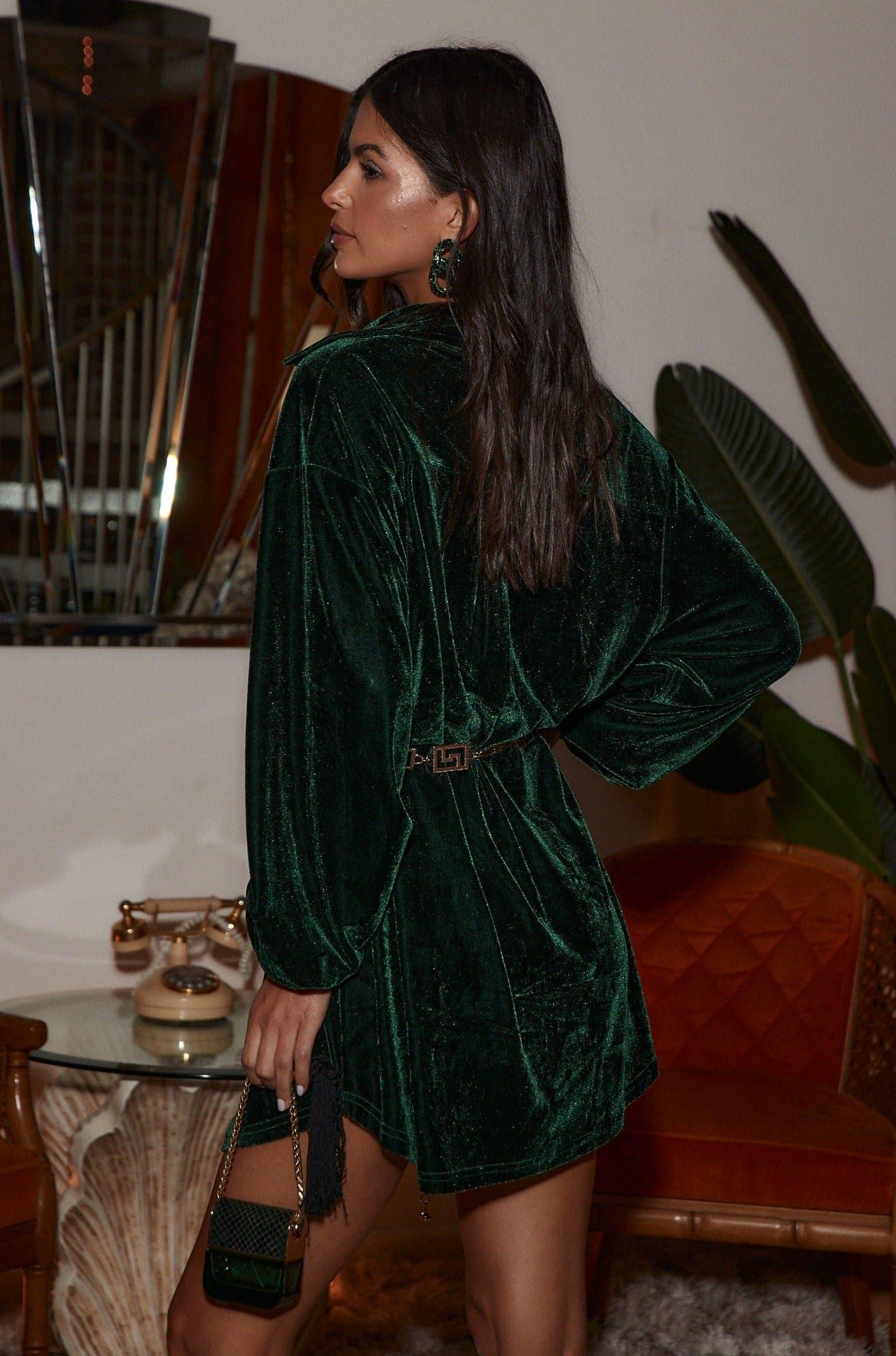 Loretta Emerald Velvet Mini Dress Product Image