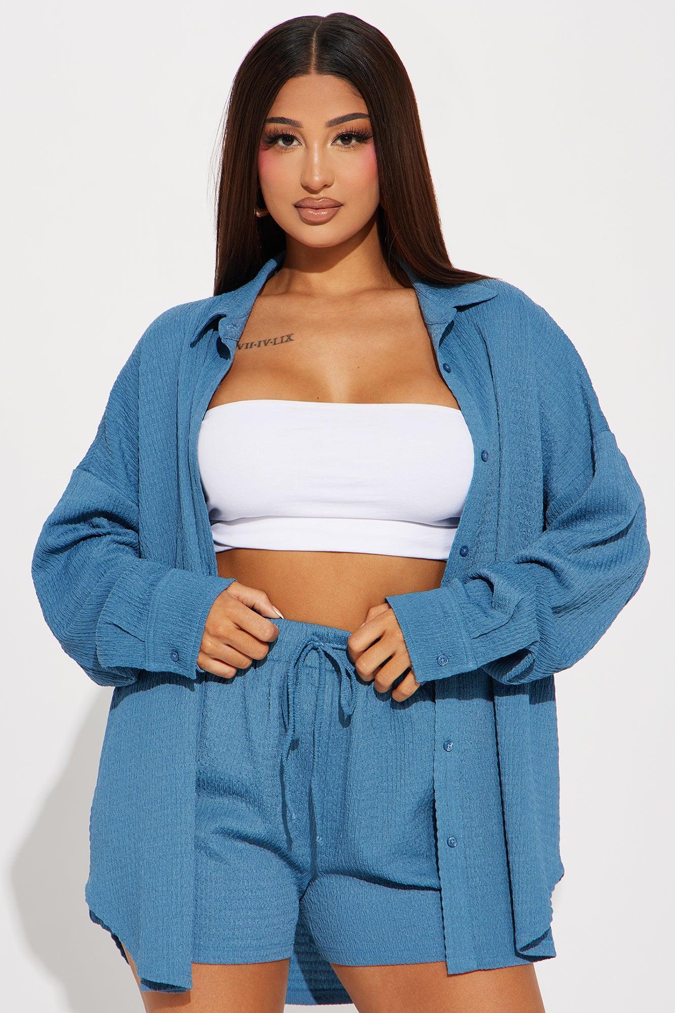 Bethany Textured Short Set - Blue Product Image