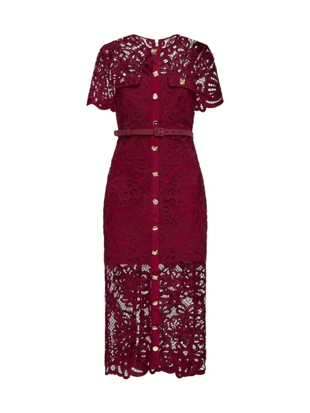 SELF-PORTRAIT Lace Midi Dress In Red Product Image