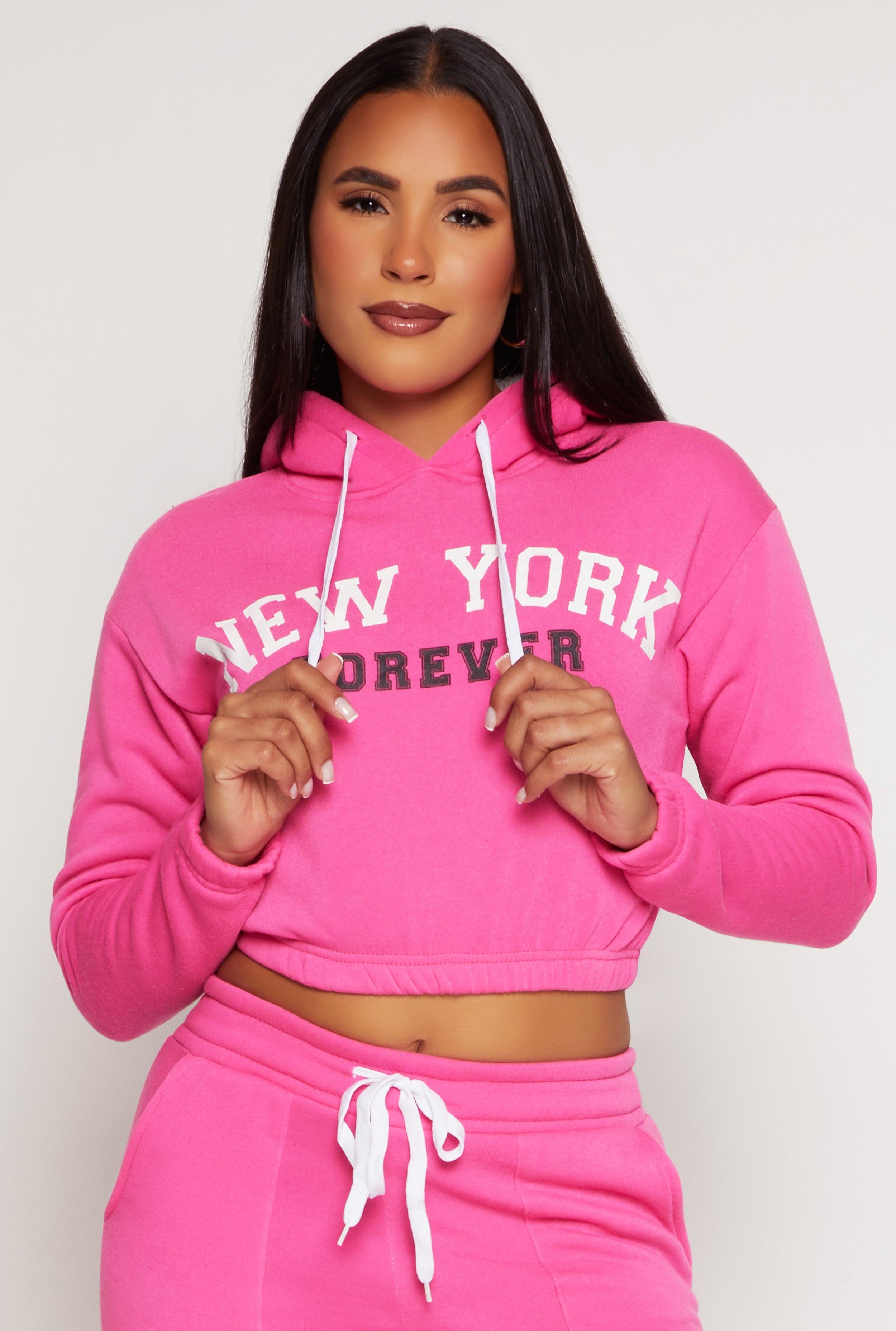 Womens New York Forever Graphic Cropped Hoodie Product Image