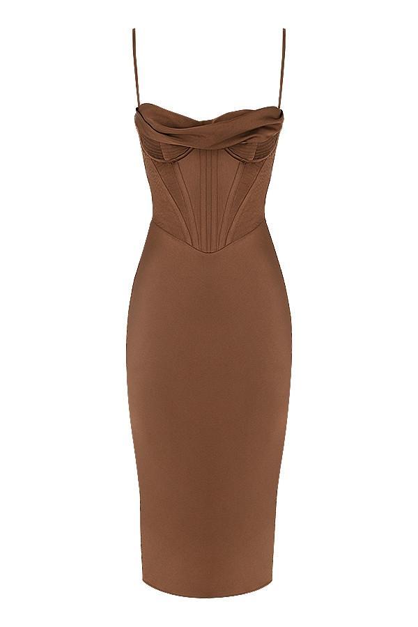 Myrna Chocolate Satin Corset Slip Dress Product Image