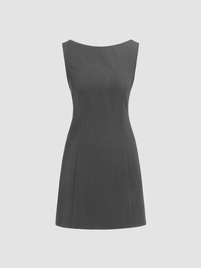 Boat Neck Solid Mini Dress Product Image