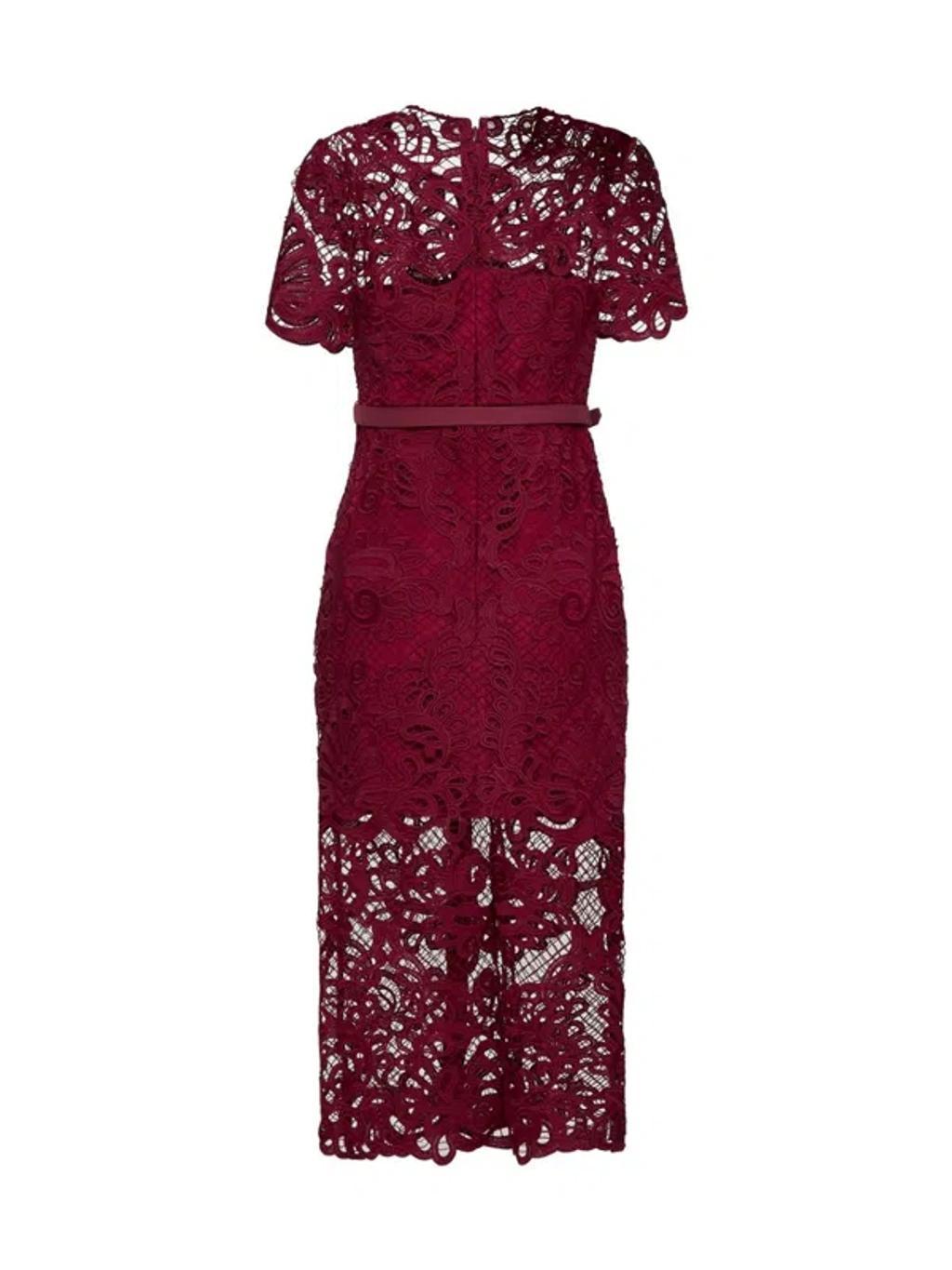 SELF-PORTRAIT Lace Midi Dress In Red Product Image