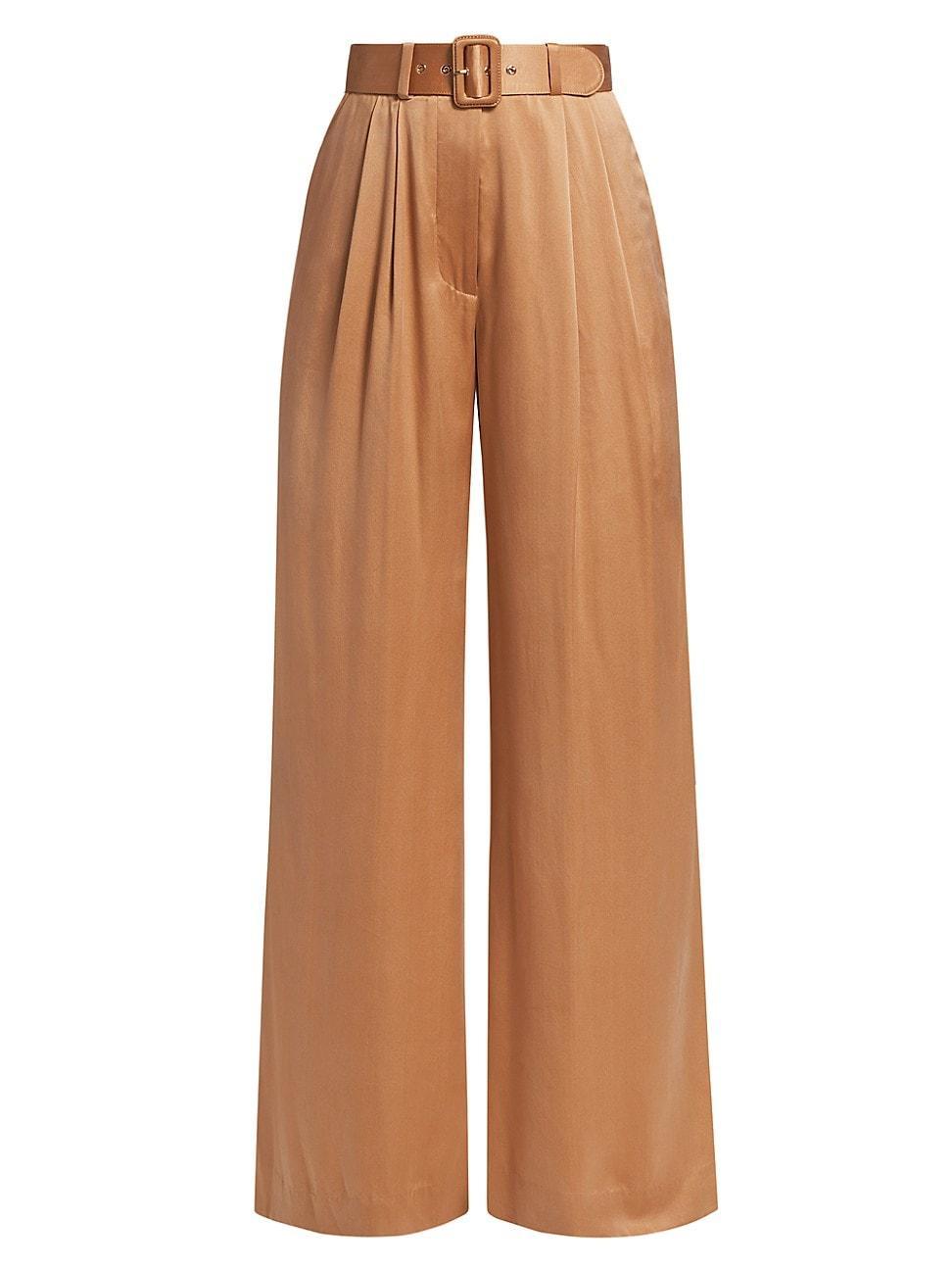 Womens Tuck Belted Silk Wide-Leg Pants Product Image