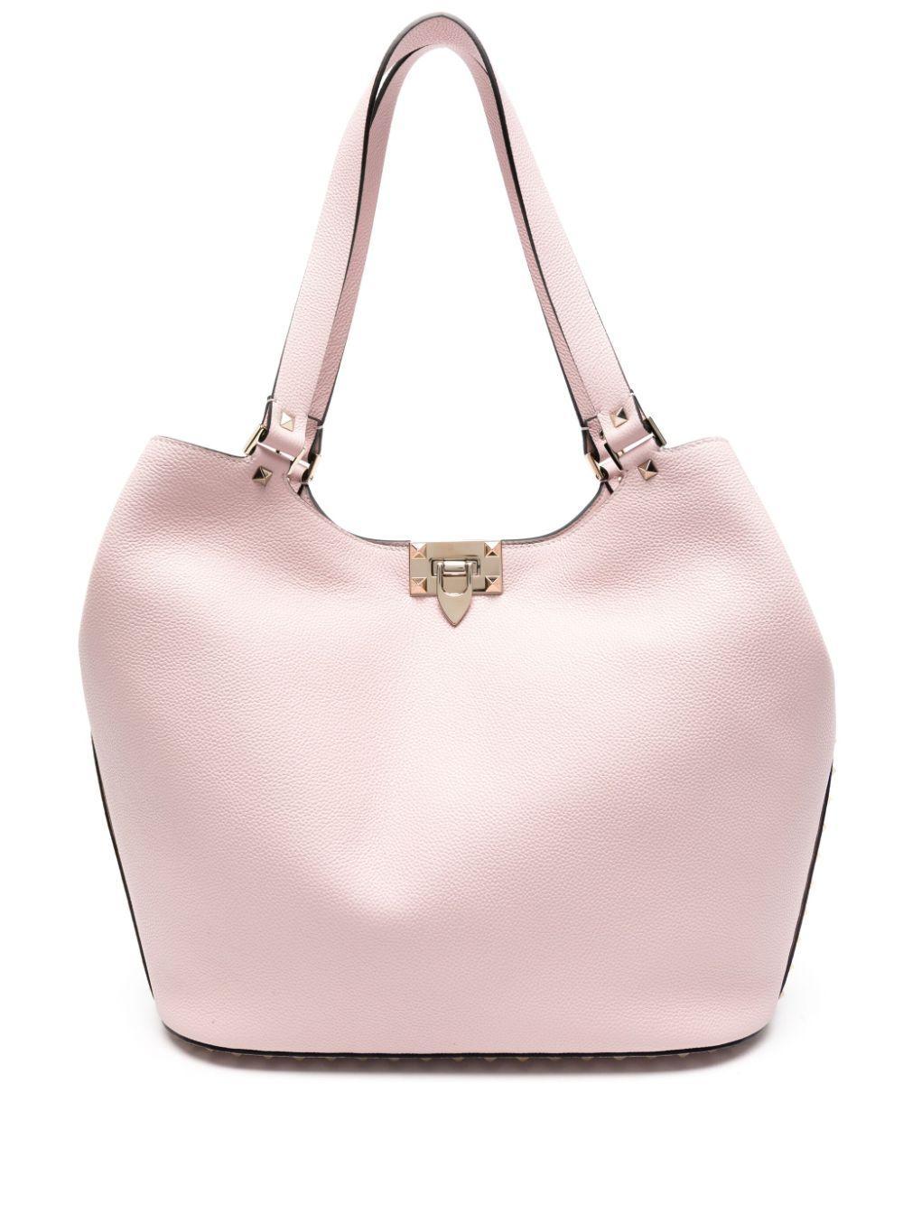 Small Rockstud Leather Tote Bag In Powder Product Image