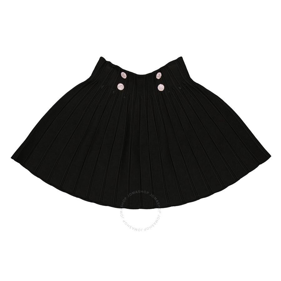 Ladies Noir Ribbed-knit Pleated Skater Skirt In Black Product Image