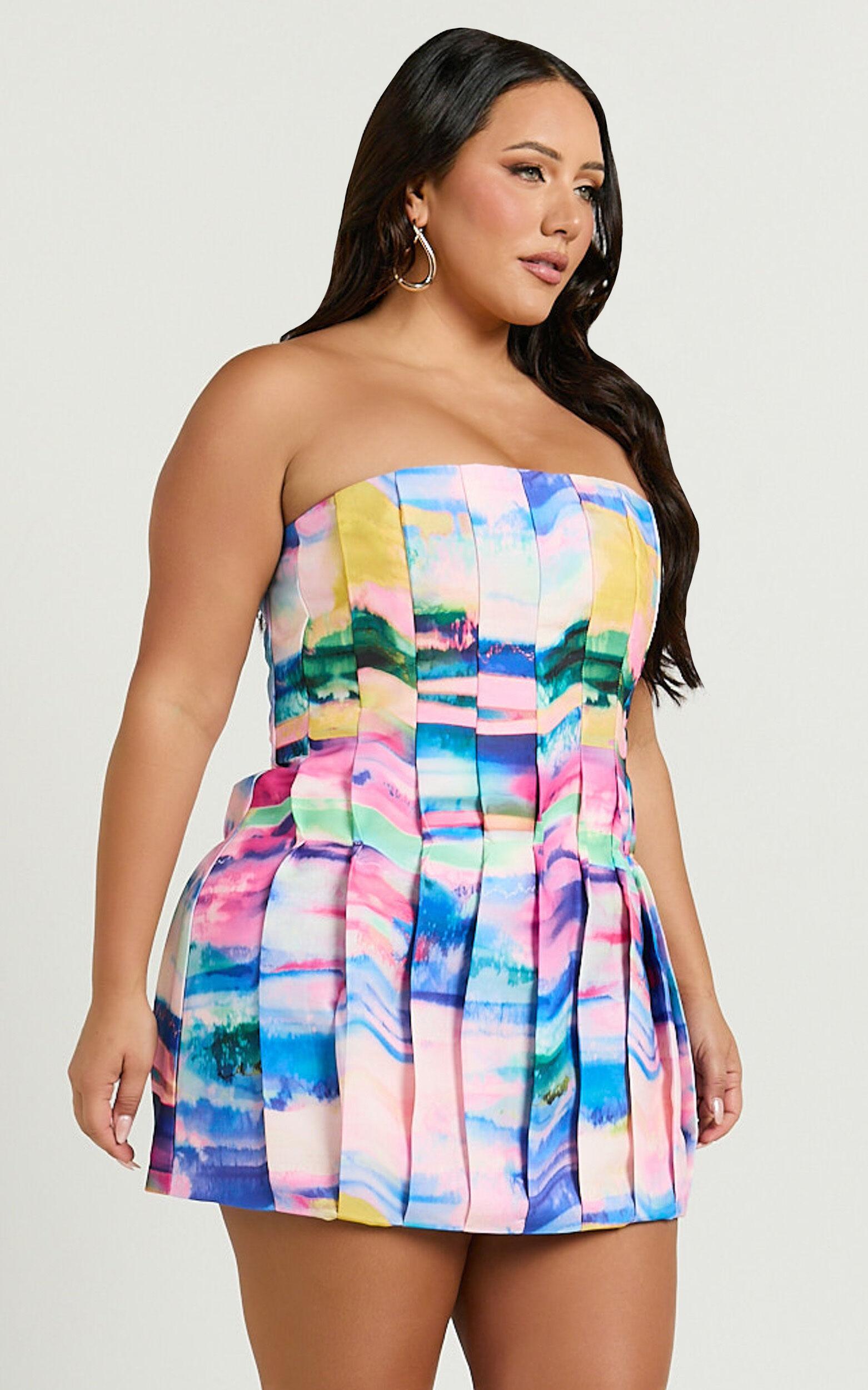 Amalie The Label - Julietta Corset Panel Mini Dress in Abstract Sunset Print Product Image