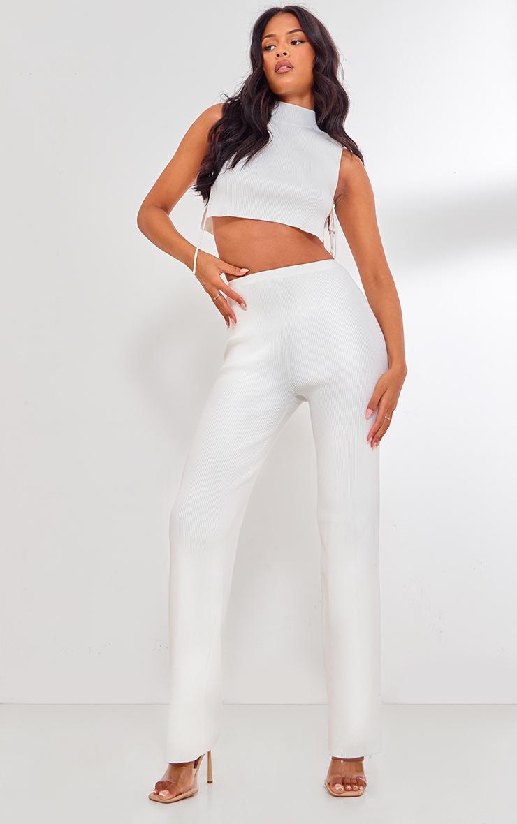 Tall Cream Tie Side Rib Knit Crop Top Product Image