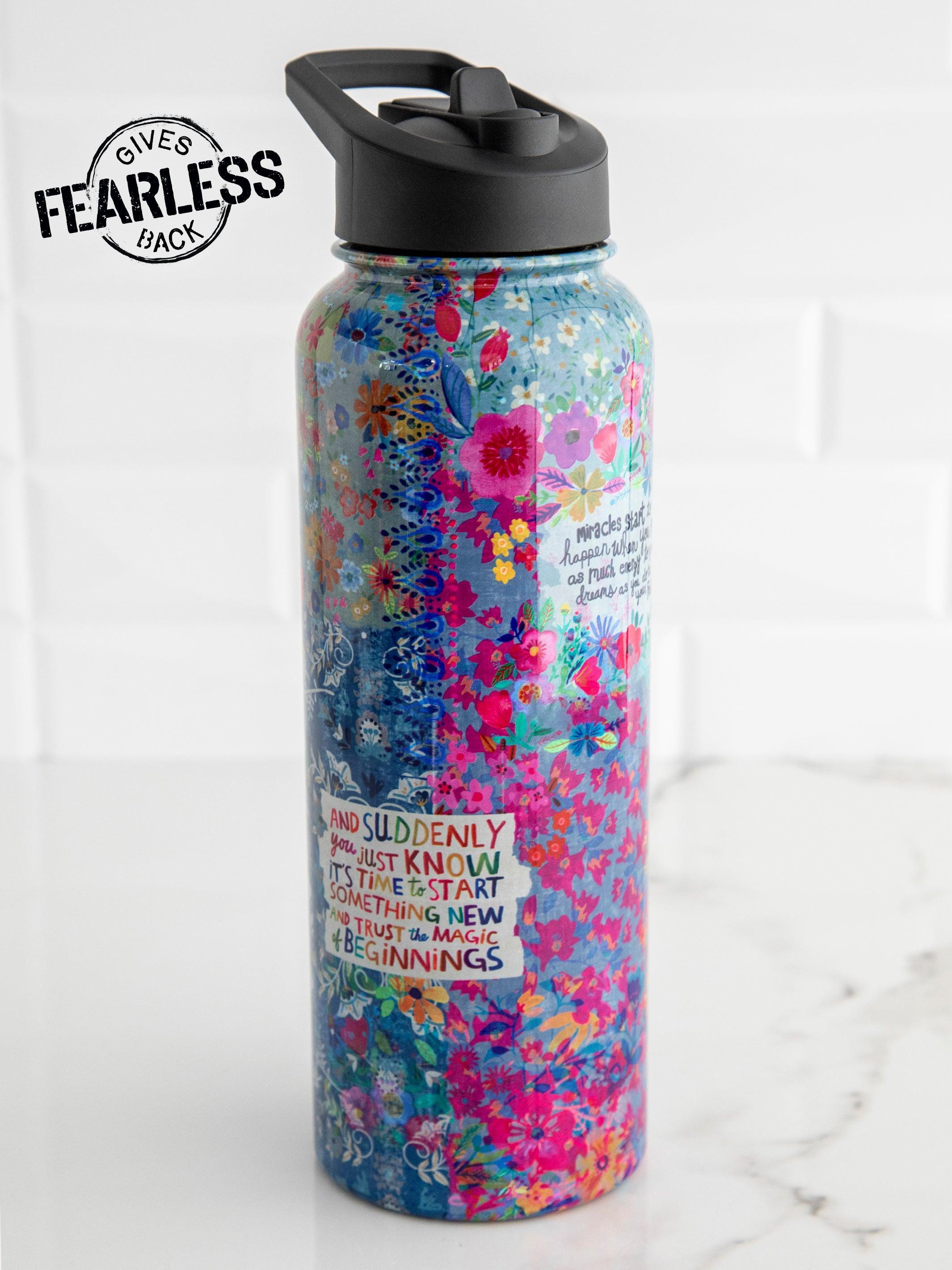 XL Stainless Steel Water Bottle - Fearless Patchwork Product Image