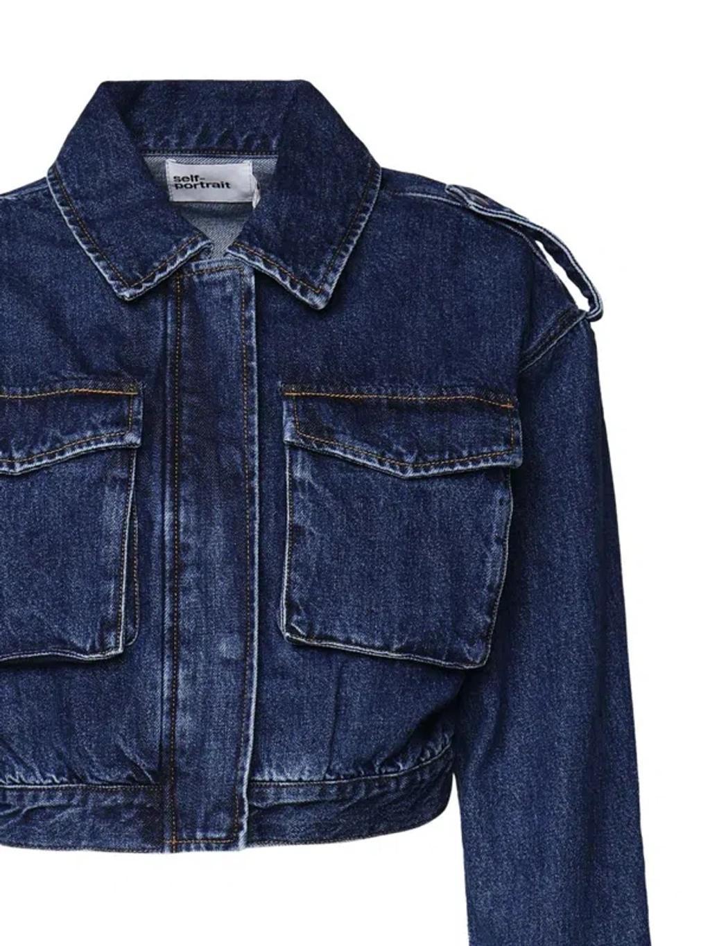 Denim Crop Top Jacket In Navy Product Image