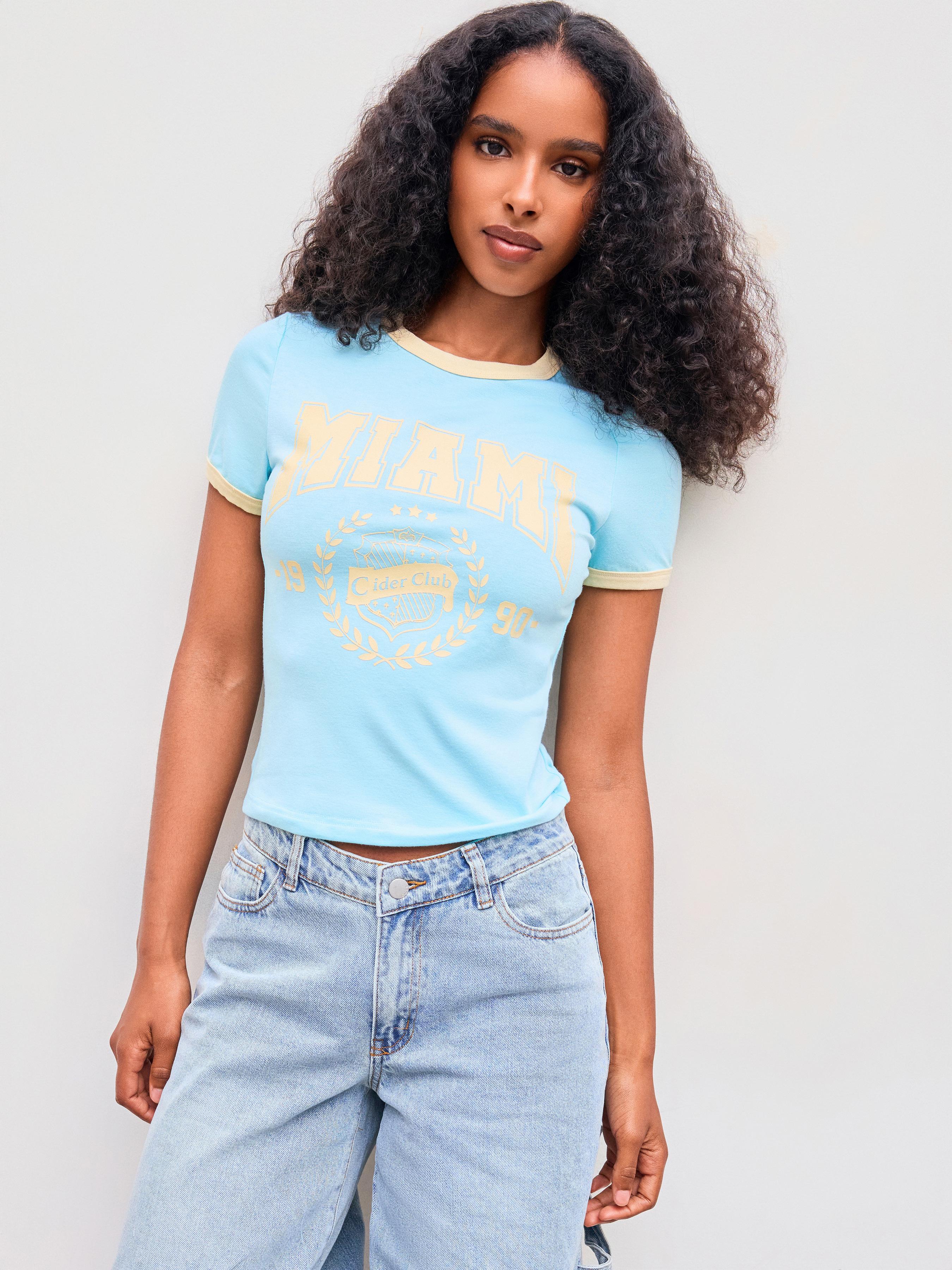 Miami Round Neckline Cider Club Graphic Contrasting Binding Short Sleeve Tee product image