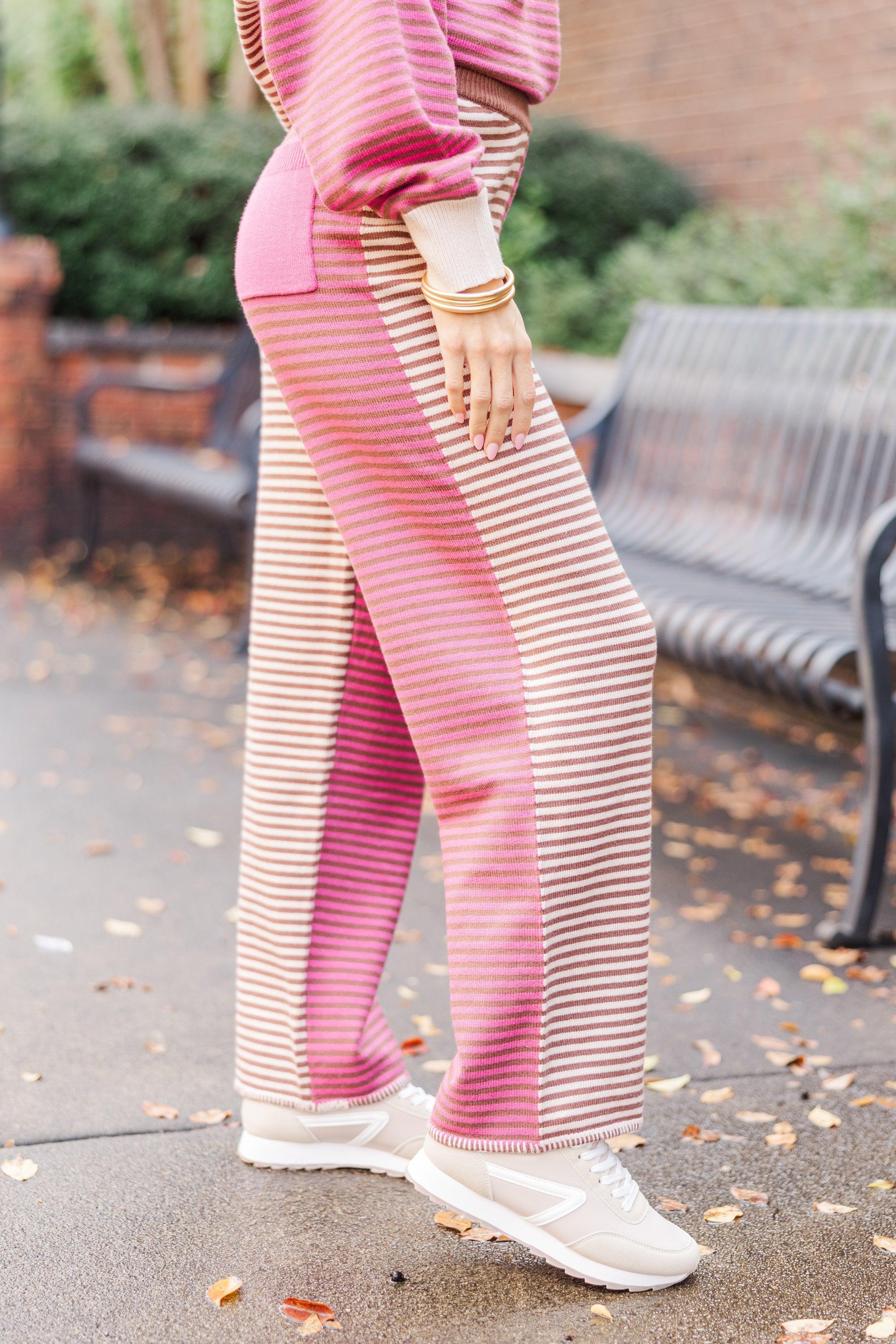 Let's Stay In Berry Striped Pants Female Product Image