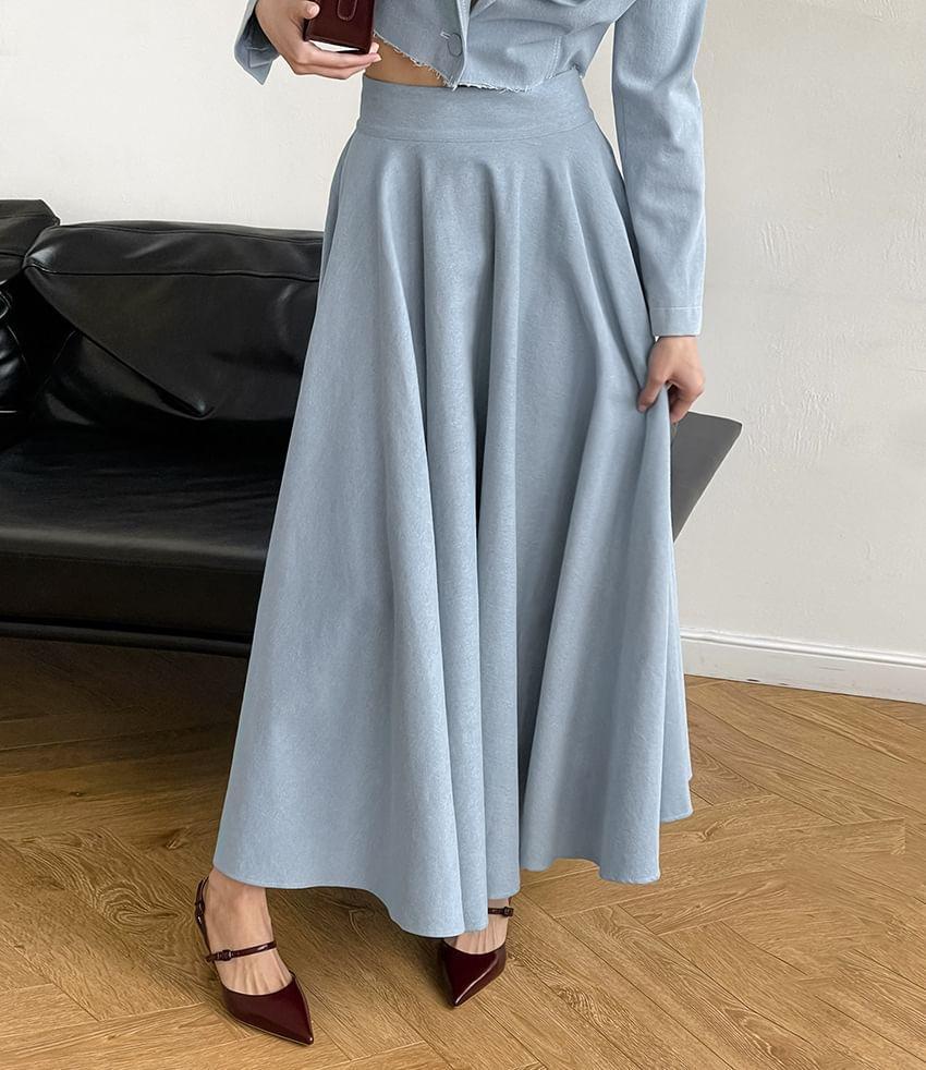 High Waist Plain Maxi A-Line Skirt Product Image