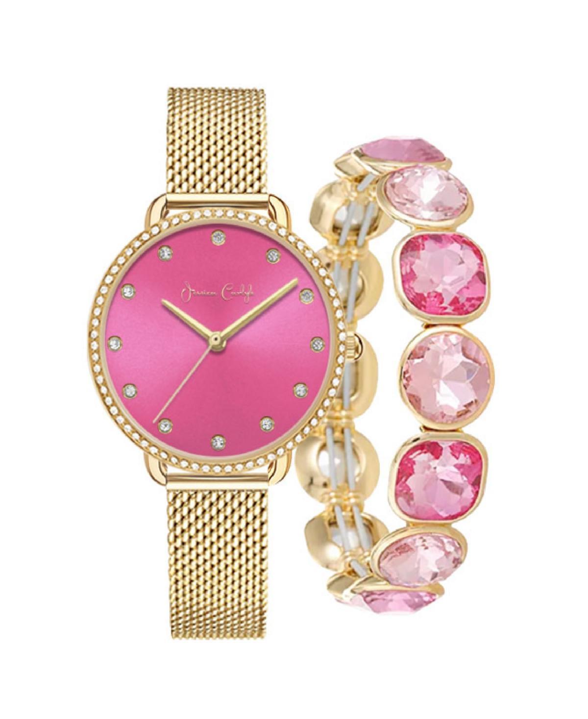 Jessica Carlyle Womens Gold Tone Mesh Watch & Stretch Bracelet Set Product Image