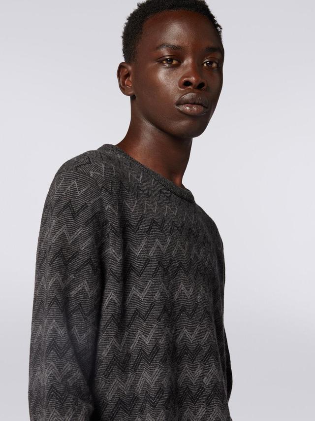 Cashmere crew-neck sweater with zigzags Black & Grey | Missoni Product Image