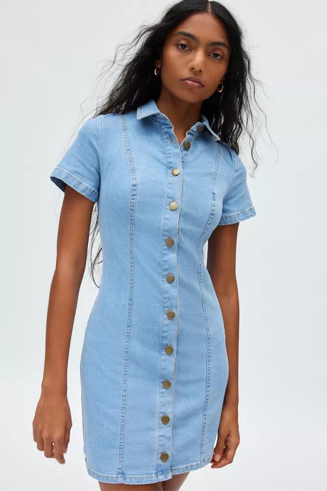 UO Monica Button-Up Short Sleeve Denim Mini Dress Product Image