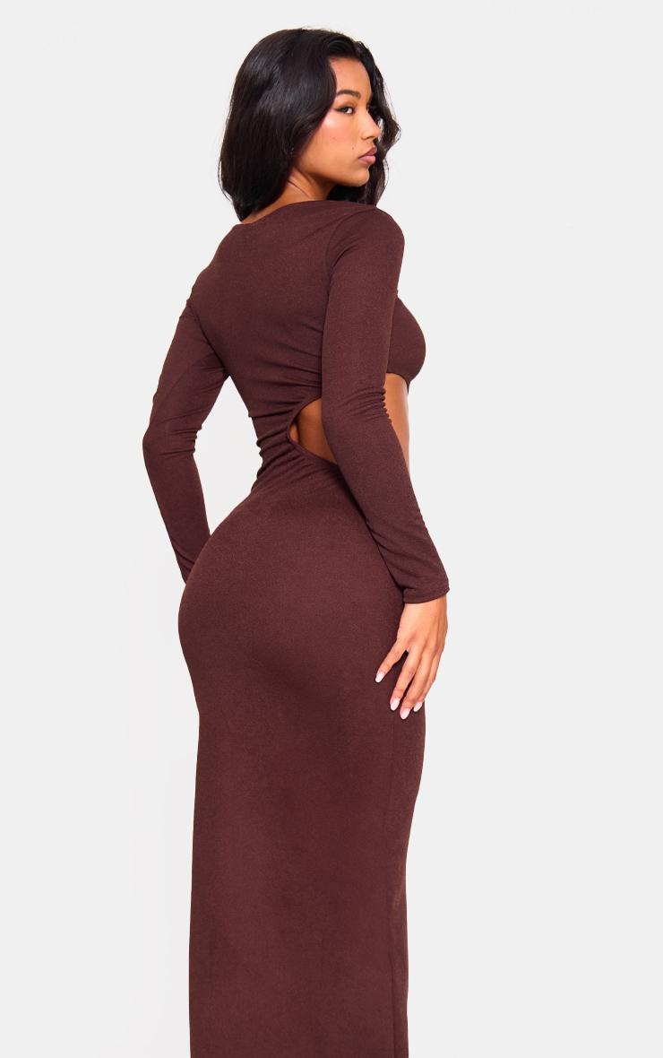 Chocolate  Long Sleeve Cut Out Maxi Dress Product Image