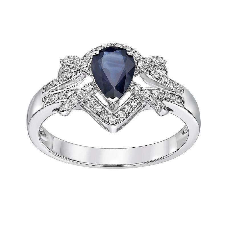 Gemminded 10k White Gold 1/4 Carat T.W. Diamond & Sapphire Ring, Womens 10k Whgold Product Image