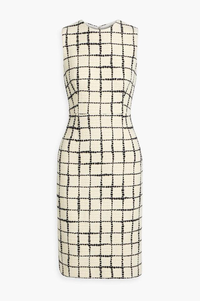 Checked Wool-blend Bouclé-tweed Dress In Cream Product Image