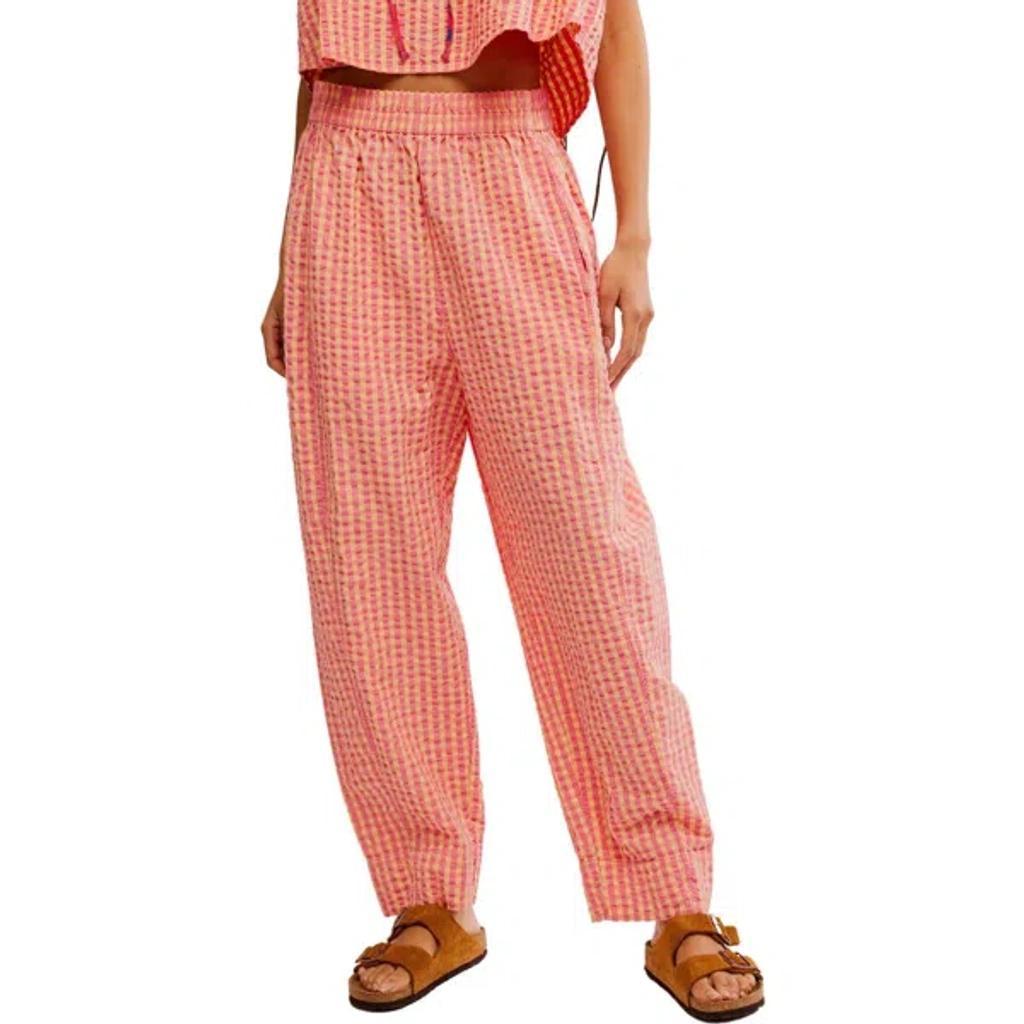 Preppy Gingham Seersucker Trousers In Pink Product Image