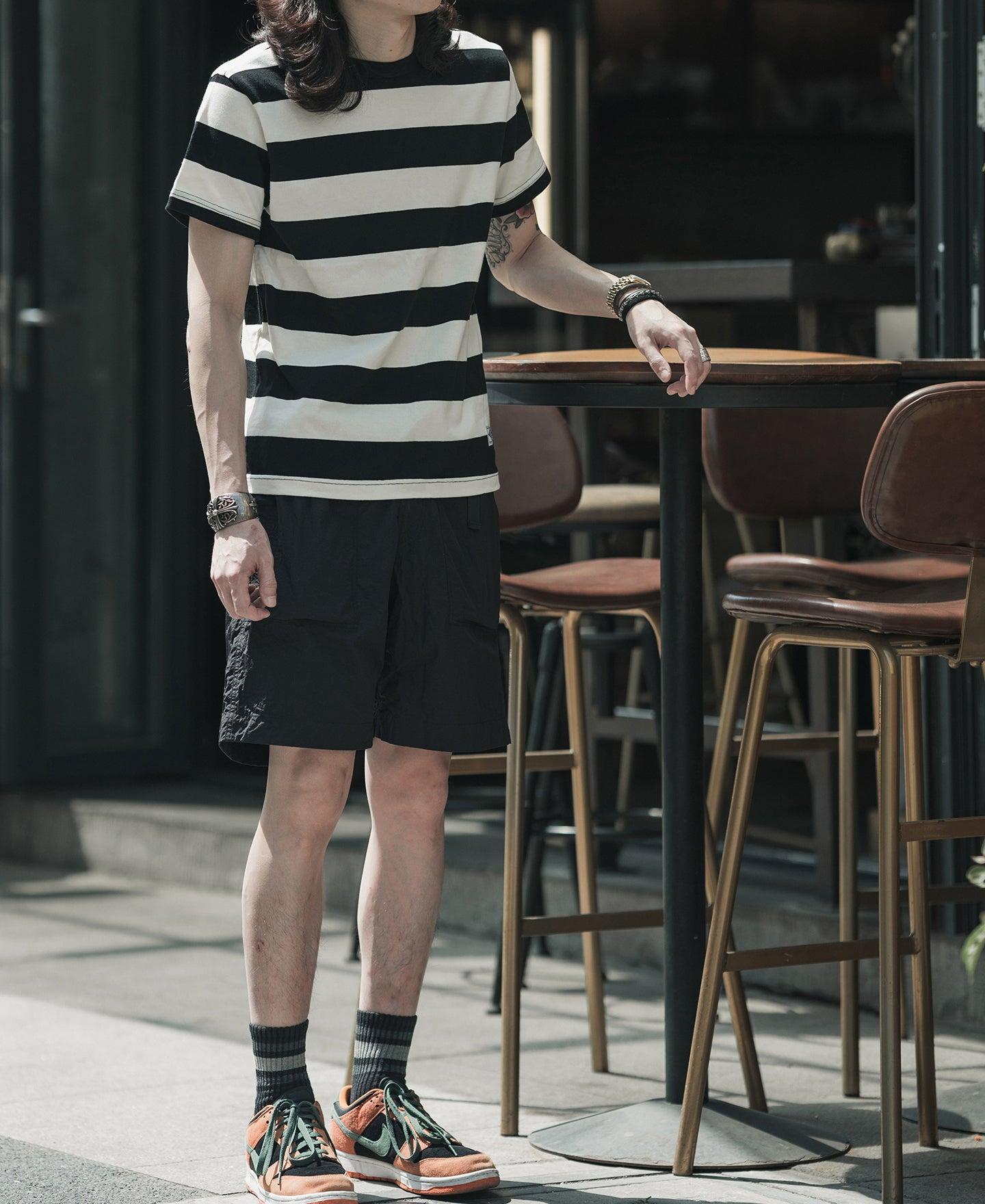 Heavyweight Cotton Wide Striped T-Shirt - Black/White Product Image