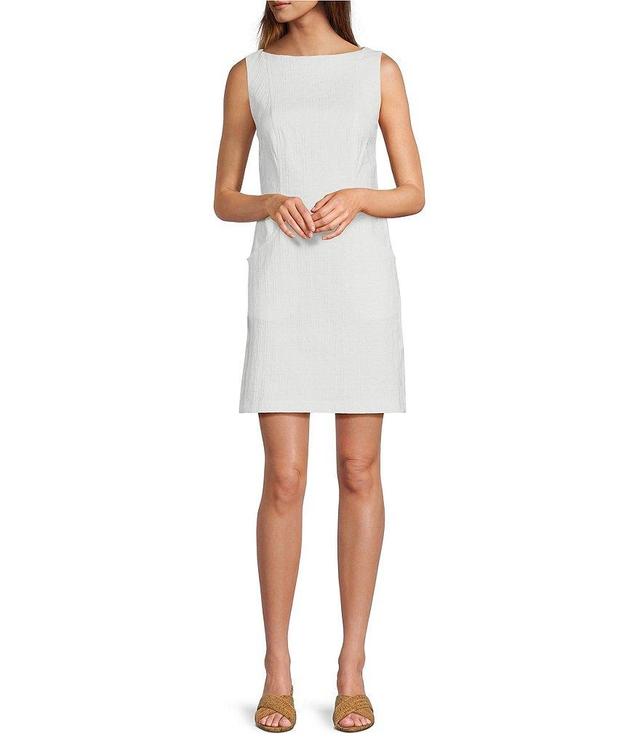 Trina Turk Mabelle Textured Cotton Jacquard Bateau Neck Sleeveless Mini Sheath Dress Product Image