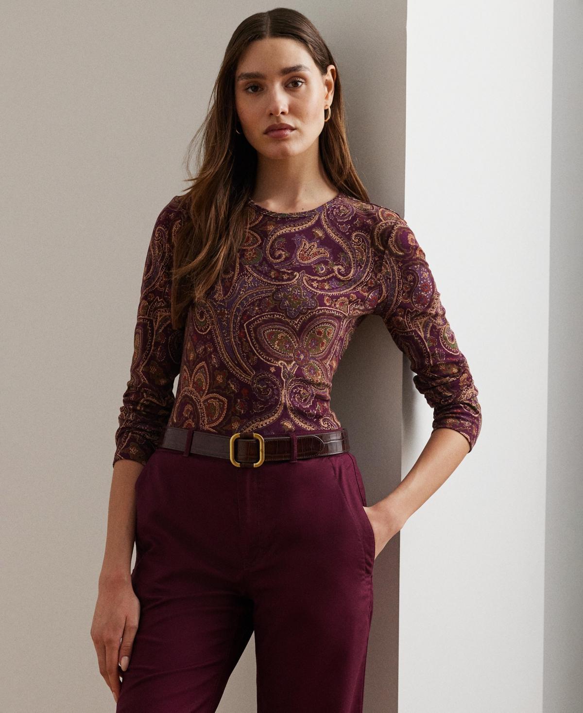 Lauren Ralph Lauren Womens Paisley Stretch Cotton Long-Sleeve Tee Product Image