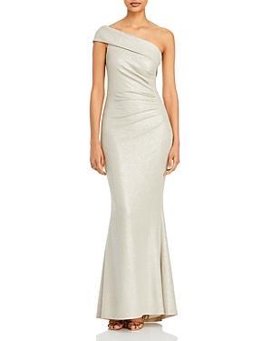 Eliza J Metallic Knit One Shoulder Gown Product Image